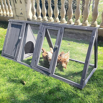 Rabbit Hutch Outdoor Chicken Coop Wooden A-Frame Small Animal Cage Quail Cage w/Chicken Run & Ventilated Wire Fence Suitable for Garden Backyard Farms 47 x 18 x 19.5 in (Grey)