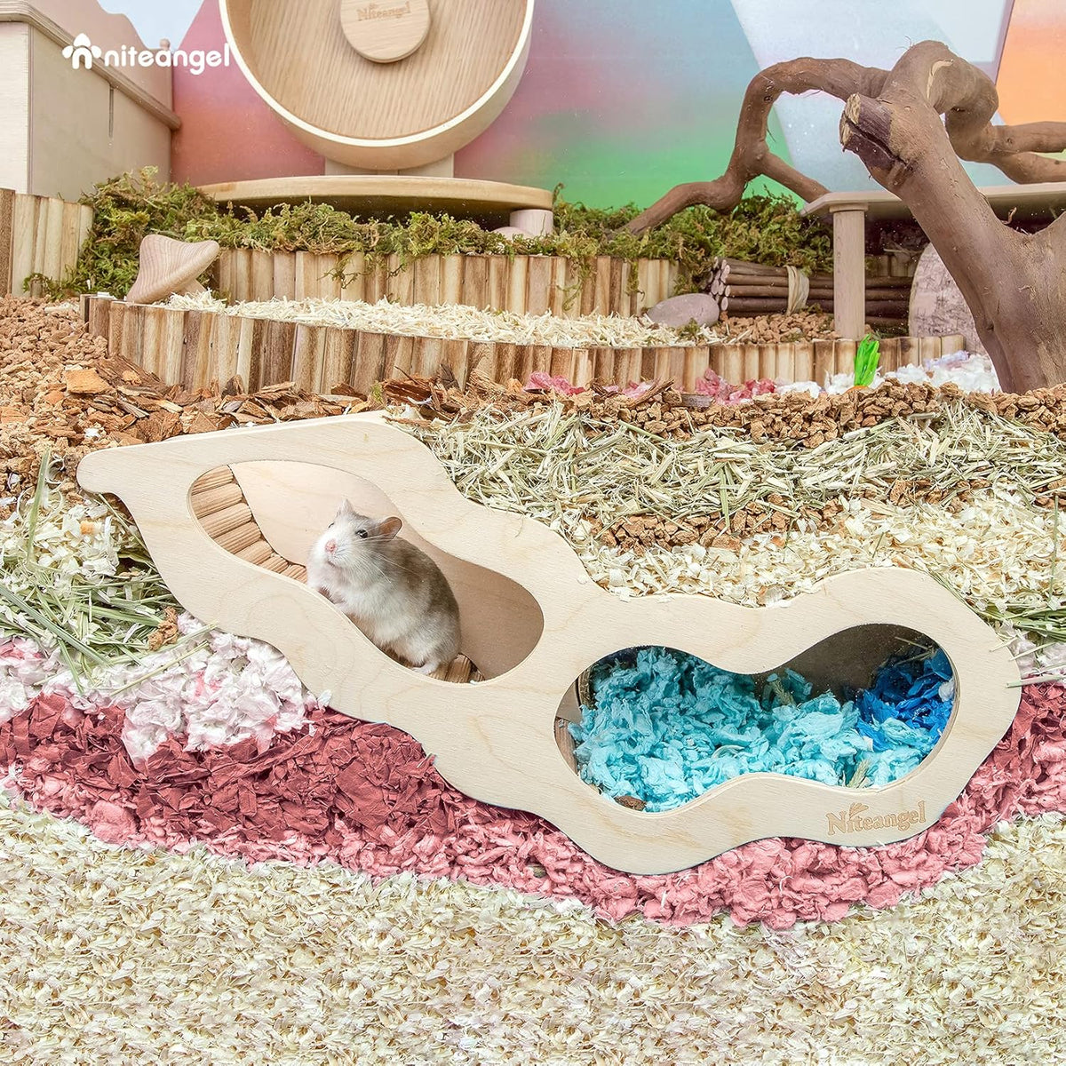 Niteangel Hamster House w/Climbing Ladder for Hamsters Gerbils Mice or Similar-Sized Pets (Secret Peep Tunnel Hamster Hut)