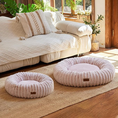 FUKUMARU Dog Bed, Calming Donut Dog Beds for Anxious Dogs, Modern Aesthetic Cat Bed with Gradient Print, Cute Round Pet Beds with Washable Cover, Orthopedic Puppy Bed, Pink, Medium, 30 inches