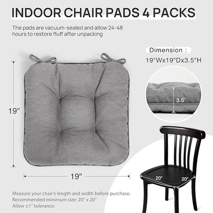 Love's cabin Memory Foam Chair Cushions Set of 4, Outdoor/Indoor Chair Pads for Dining Chairs 4 Pack, Seat Cushions for Kitchen, Dining Room, Office, Patio Chairs, 19"x19"x3.5" Grey