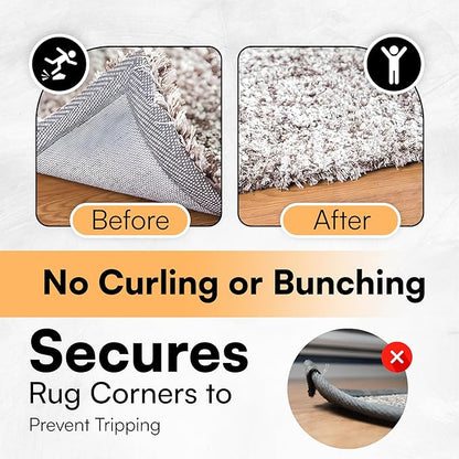4 PCS Rug Pad Gripper for Hardwood Floors, Non Slip Rug Pads, Under Rug Carpet Tape, Keep Rugs in Place, Reusable, Washable, New Material