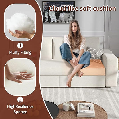 Maupvit 75” Loveseat Sofa with 2 Drawers, USB & Type-C Charging Port, Comfortable Linen Living Room Couch with Small Table Board, Upholstered Small Settee Fits Bedroom, Office,Beige