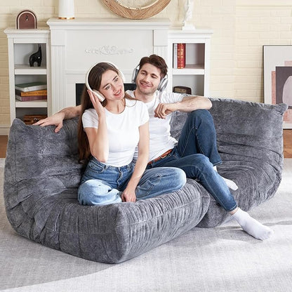 HABUTWAY Bean Bag Chair, Memory Foam Bean Bag Chairs for Adults, Fireside Corner Chair Lazy Floor Corner Sofa for Living Room, Bedroom, Dorm, Office (Grey)