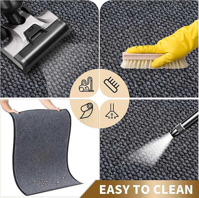 Yimobra Doormat Outdoor Indoor Entrance 47 x 24, All-Season All-Weather Front Door Mat, 100% Waterproof Welcome Matt for Floor Garage Outside Entry, Stain and Fade Resistant,Gray White