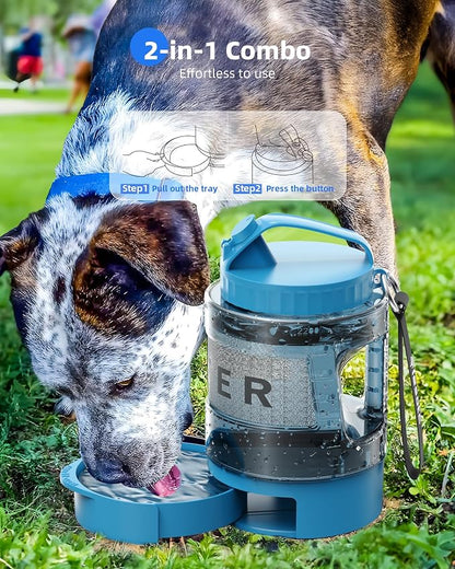 lesotc Portable Dog Water Bowl Dispenser - 77oz Travel Water Bottle with Pop-Out Drinking Bowl, No-Spill Design for Camping, Hiking & Car Rides - Keep Your Dog Hydrated Anywhere, Blue