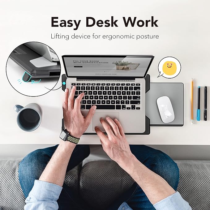 EHO Laptop Lap Desk with Retractable Mouse Pad, Portable Ergonomic Lap Pad with Heat Shield and Foldable Stopper, Lightweight Travel Lapdesk Fits up to 16" Laptops, Bed Sofa or Work Use
