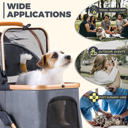 Pet Stroller for Small Medium Dogs, Lightweight Small Dog Stroller for Dogs Cats with 6 Shock Absorption System, Detachable Carrier Suitable for Car Seat & Hand Carry, Safe Outings, Gray