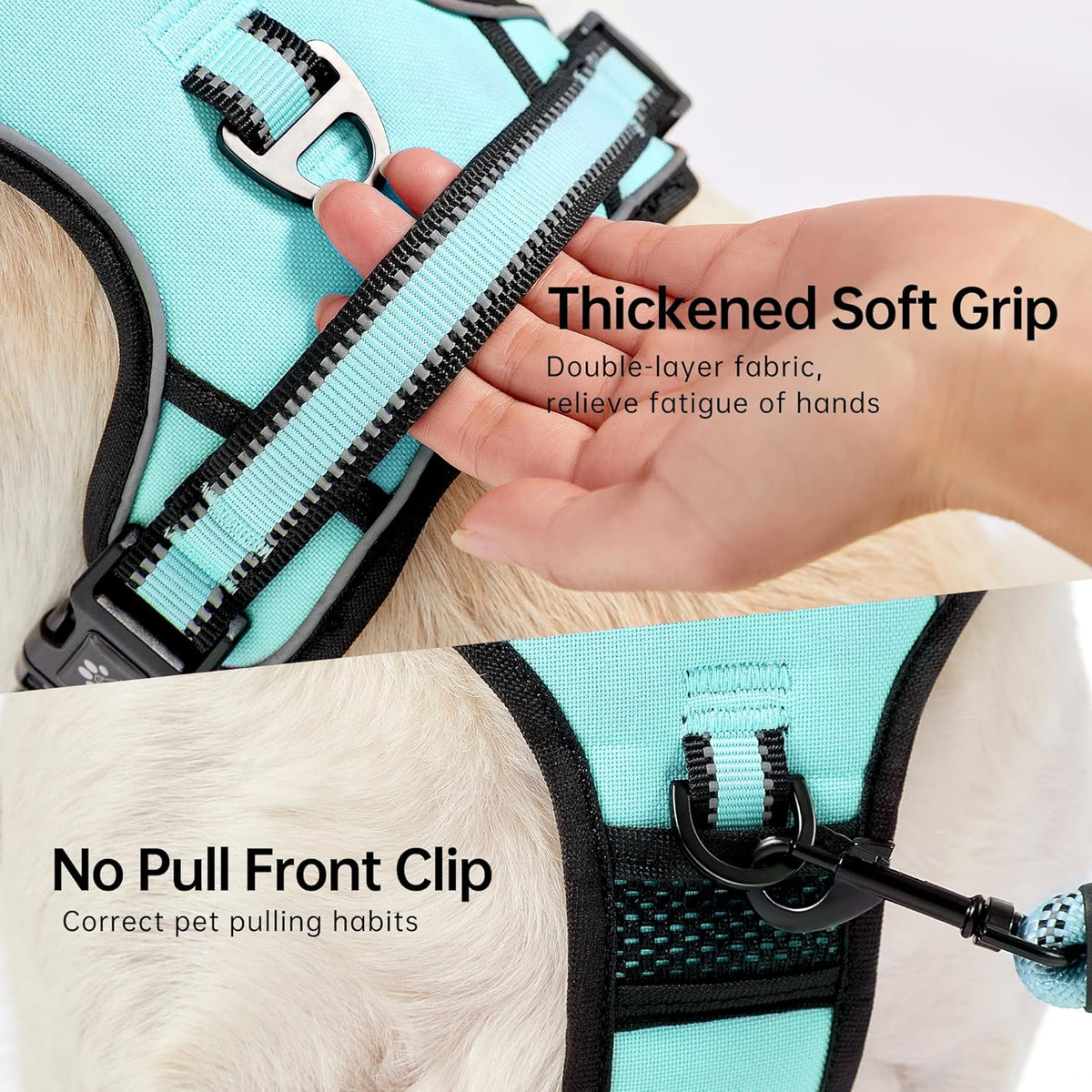 NESTROAD No Pull Dog Harness,Adjustable Oxford Dog Vest Harness with Leash,Reflective No-Choke Pet Harness with Easy Control Soft Handle for Large Dogs(X-Large,Turquoise)