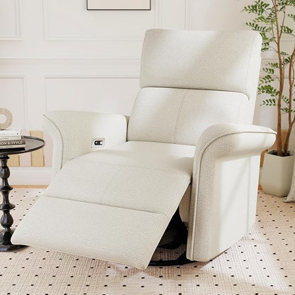 QKFF Power Swivel Rocker Recliner Chair for Nursery, Upholstered Snowflake Velvet 270°Swivel Glider Rocker Chair with USB Ports, Small Power Recliners for Small Spaces Living Room