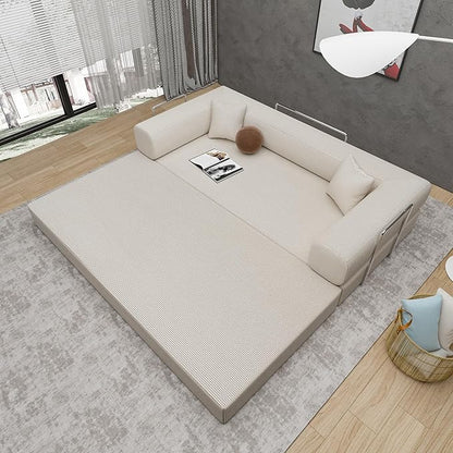 Convertible Couch Sofa Bed Foldable Floor Sleeper | Upgraded ALL High-Density 35D Foam | Fold Out Deep Seat Couch | King Size | Compression Sofa Sleeper for Living Room, Bedroom | Corduroy Beige