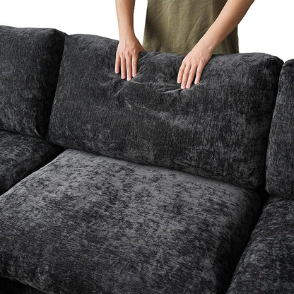 JACH U Shape Sectional Couches for Living Room, Convertible Modular Sofa with Ottomans, Cloud Sectional Couch, Sofa Covers Washable, Minimalist Couch for Living Room, Apartment, Black