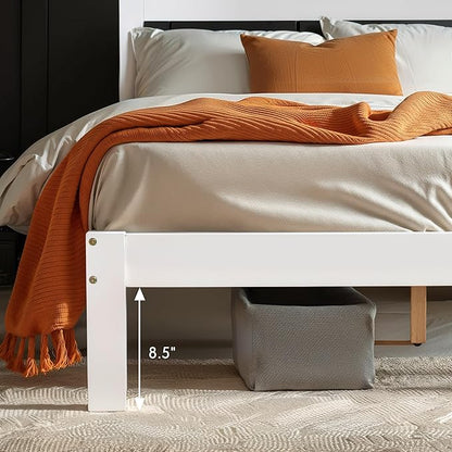 Hokway Wood King Bed Frame and Headboard- No Wobble,Noise-Free,Easy Assembly with Precise Holes,12 in Reinforced Center Legs,No Box Spring Needed,White