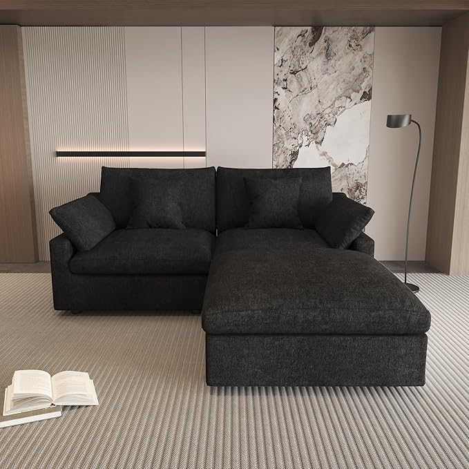 WJShome 83" Cloud Couch Sectional for Living Room, Down Filled Modular Sectional Sofa,L Shaped Sofas with Ottoman,Convertible Couch, Sofa Covers Washable&Replaceable,Black