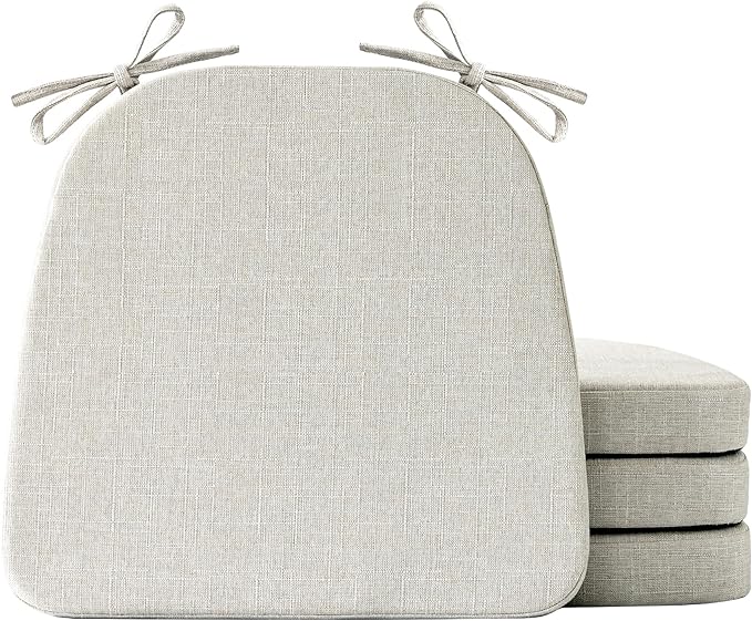 Chair Cushions for Dining Chairs Set of 4, Non Slip Kitchen Chair Pads, 17" x 16" x 2", Indoor Dining Chair Cushions with Ties, D-Shaped Seat Cushions for Kitchen Chairs, Beige
