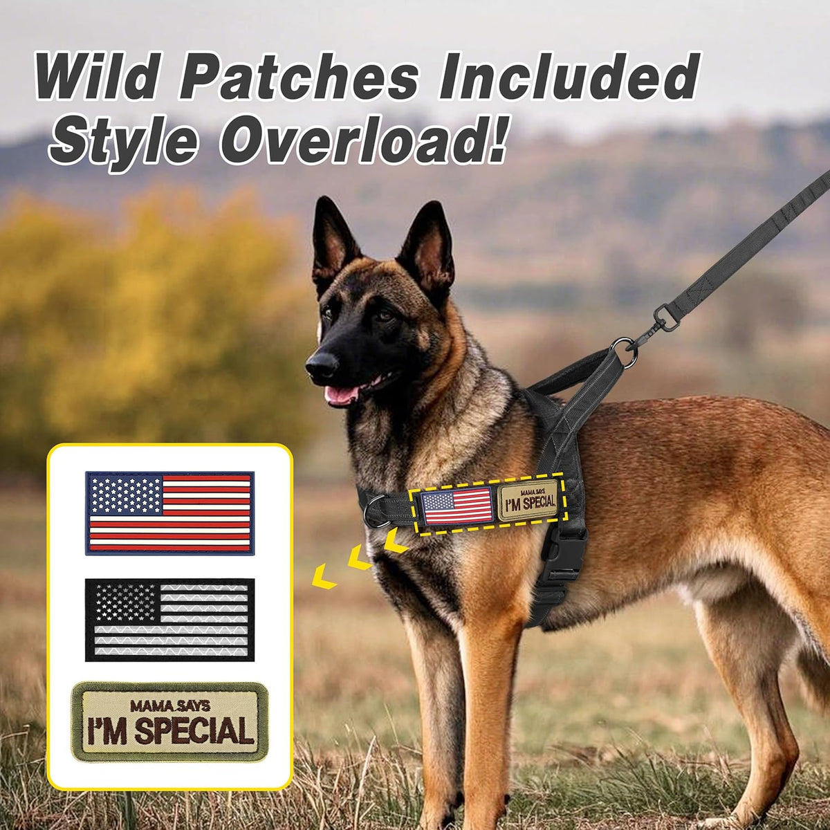 Forestpaw No Pull Dog Harness - Soft Flannel Padded Tactical Dog Vest Harness with Quick Release Buckle, Adjustable Reflective Pet Harness for Large Dogs Walking Training,Black XL