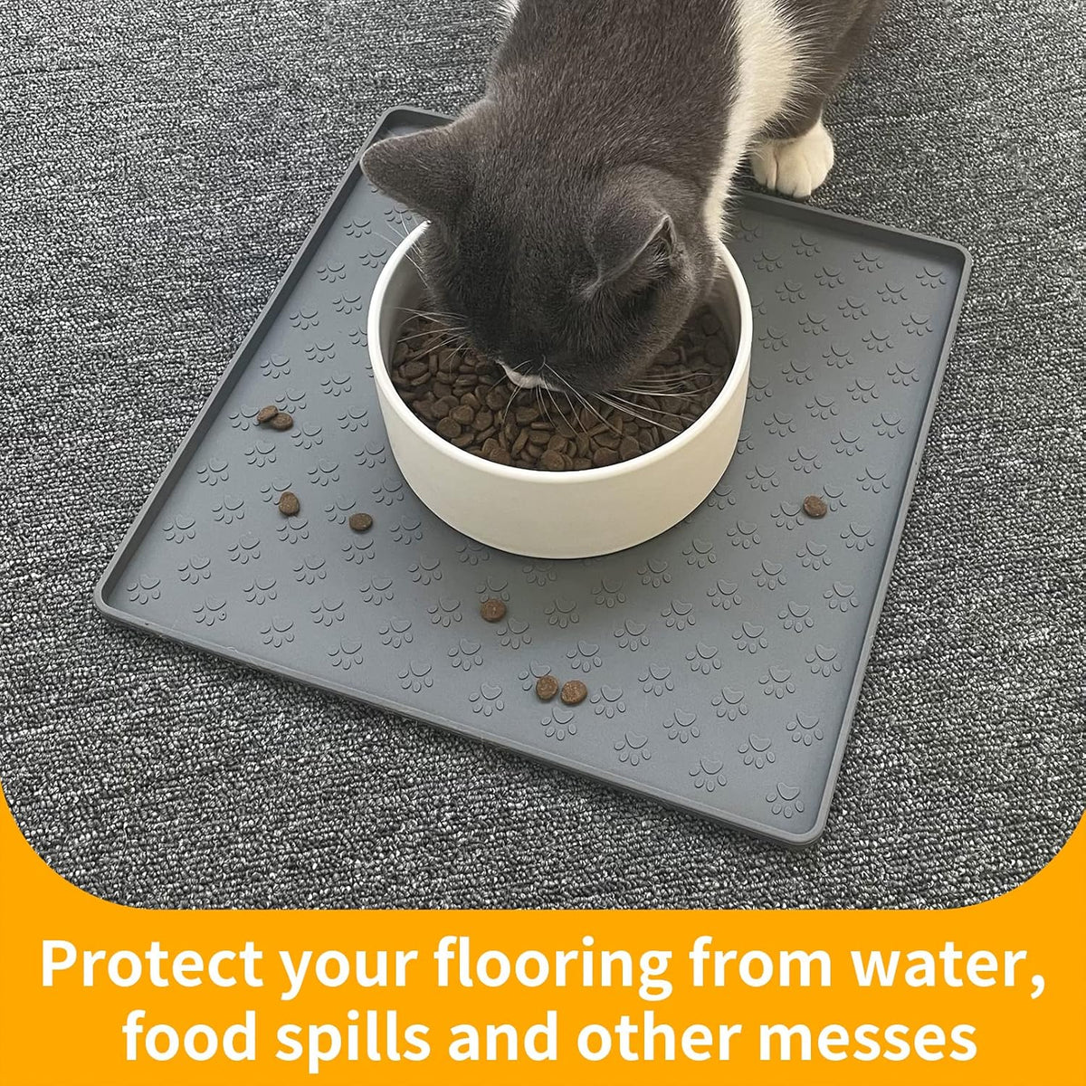 Ptlom Grey Pet Placemat for Dog and Cat, Waterproof Non-Slip Silicone Feeding Bowl Mat Prevent Food and Water Overflow, Puppy Dish Feeder Fountain Trays Suitable for Medium and Small Pets