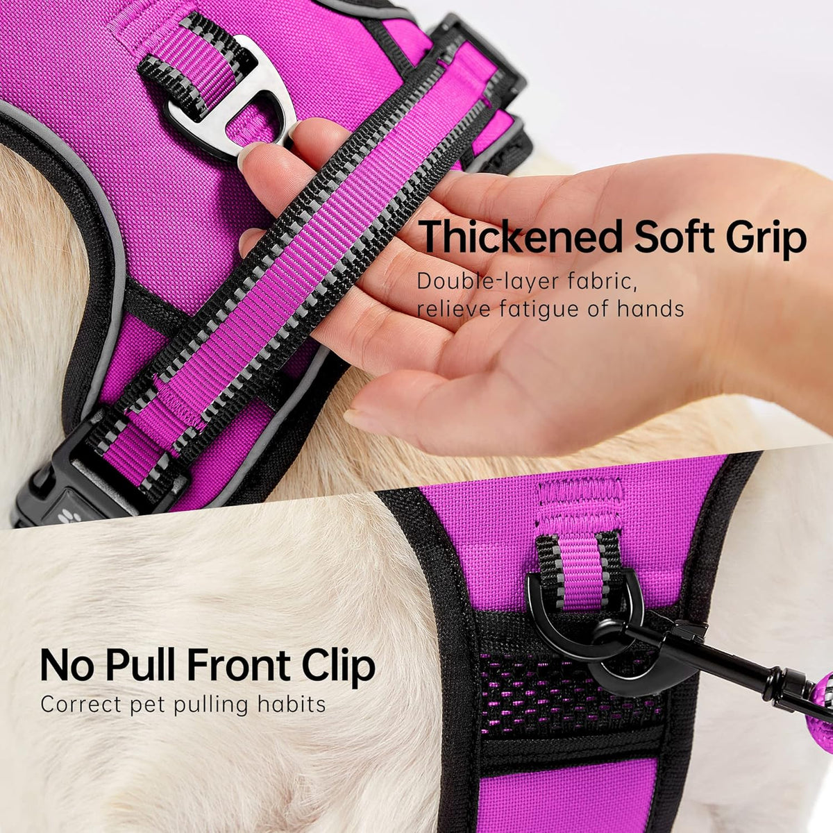 NESTROAD No Pull Dog Harness,Adjustable Oxford Dog Vest Harness with Leash,Reflective No-Choke Pet Harness with Easy Control Soft Handle for Small Medium Dogs(Medium,Fuchsia Pink)