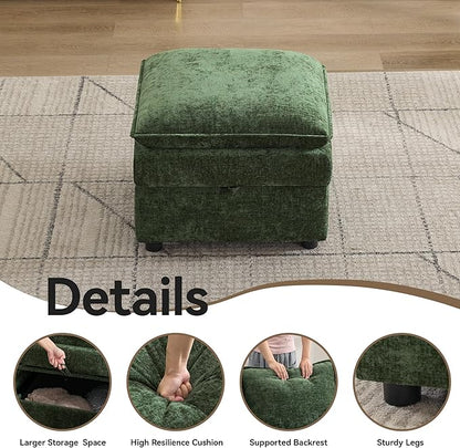 Abbrevi 27" Large Square Ottoman with Storage, Modern Upholstered Footrest with Anti-Slip Legs for Couch Coffee Table Living Room, Bedroom, Entryway, Chenille Green