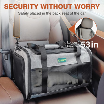 TSA Approved Pet Carrier in Cabin – Portable Travel Bag with Litter Box for Cats, Small Dogs, Kittens, Puppies & Rabbits (17"x11"x9.5"), for Pets up to 12 lbs, Gray