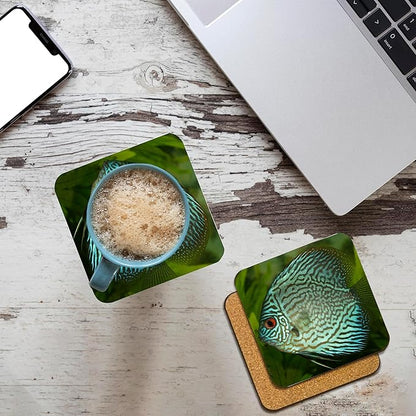 3dRose Blue Exotic Discus Fish Set of 4 Coasters - Cork