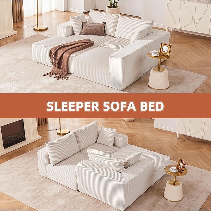 108” Modular Sectional Sofa, Cloud Sectional Couch with Deep Seat, Modern Modular L-Shape Sofa Couch with Chaise,Upholstered Boneless Couches for Living Room Bedroom (Beige, Left Facing Chaise)