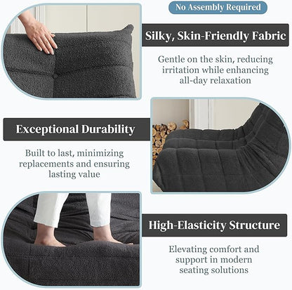 Bean Bag Chair, Loveseat Fireside Chair Bean Bag Sofa for Adults, 2 Seater Bean Bag Chairs for Teens with High-Resilience Foam, Memory Foam Bean Bag for Living Room, Bedroom, Office (Teddy, Dark Gray)