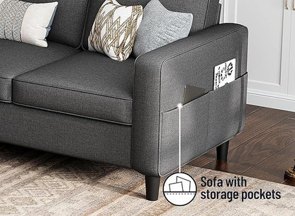 Sectional Sofas Couches for Living Room Convertible 3 Seater L Shaped Couch with Removable Storage Ottoman 78" Dark Grey Modern Linen Sofa for Apartments Studios Dorms Small Spaces