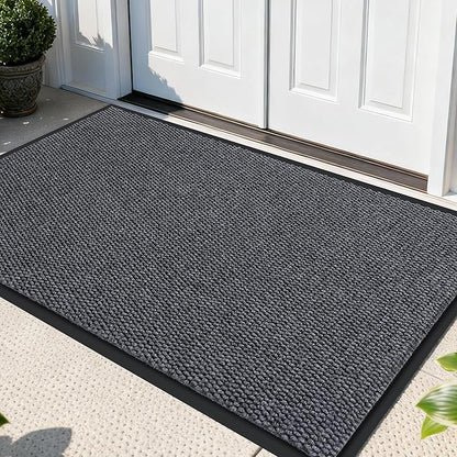 Yimobra Doormat Outdoor Indoor Entrance 47 x 32, All-Season All-Weather Front Door Mat, 100% Waterproof Welcome Matt for Floor Garage Outside Entry, Stain and Fade Resistant,Gray White