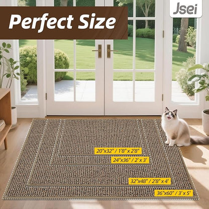 JSEI Dirt Trapper Door Mat 36"x60" Non-Slip Washable Entrance Mat, Dog Doormats, Absorbent & Fade-Resistant Floor Mats, Low Profile Welcome Mats for Entryway, Front Door, and Inside Entrance, Taupe