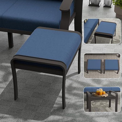 RTDTD Aluminum Outdoor Patio Furniture Set,8 Seats Patio Conversation Sets with 45" Propane Fire Pit Table,Metal Patio Sectional Furniture Set with Ottomans,Navy Blue