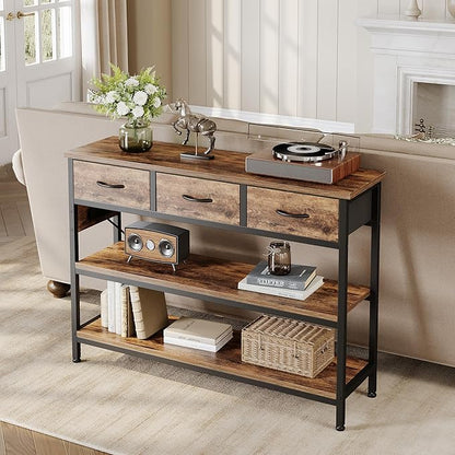 Lulive 2 Pack Entryway Tables with Power Outlets, Console Table with 3 Fabric Drawers, Sofa Table for Living Room, Hallway, Couch, Foyer, Height Adjustable