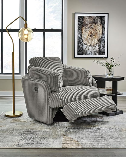 Signature Design by Ashley Tie-Breaker Swivel Glider Recliner, 2 Bolster Pillows, Hidden Storage, Fabric Upholstery, 41.38" W x 40.25" D x 39.75" H, Light Gray