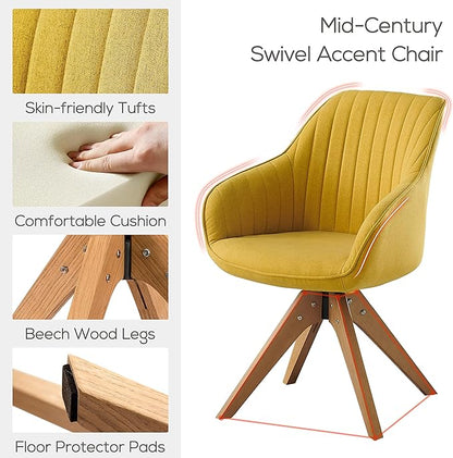 Art Leon Mid Century Modern Swivel Accent Chair with Solid Wood Legs, Desk Chair No Wheels, Armchair for Desk, Medium Yellow