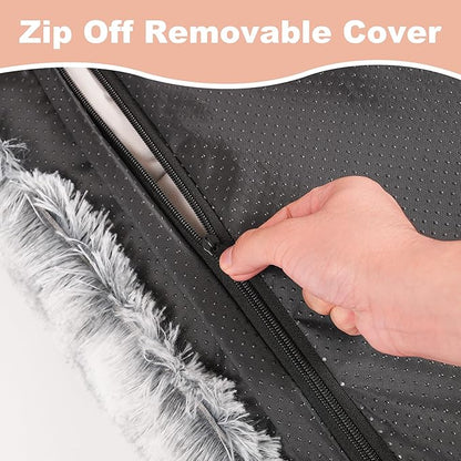 Bedfolks Waterproof Crate Bed, Plush Dog Kennel Pad with Removable Washable Cover, Faux Fur, Fluffy, 41"x27", Dark Grey