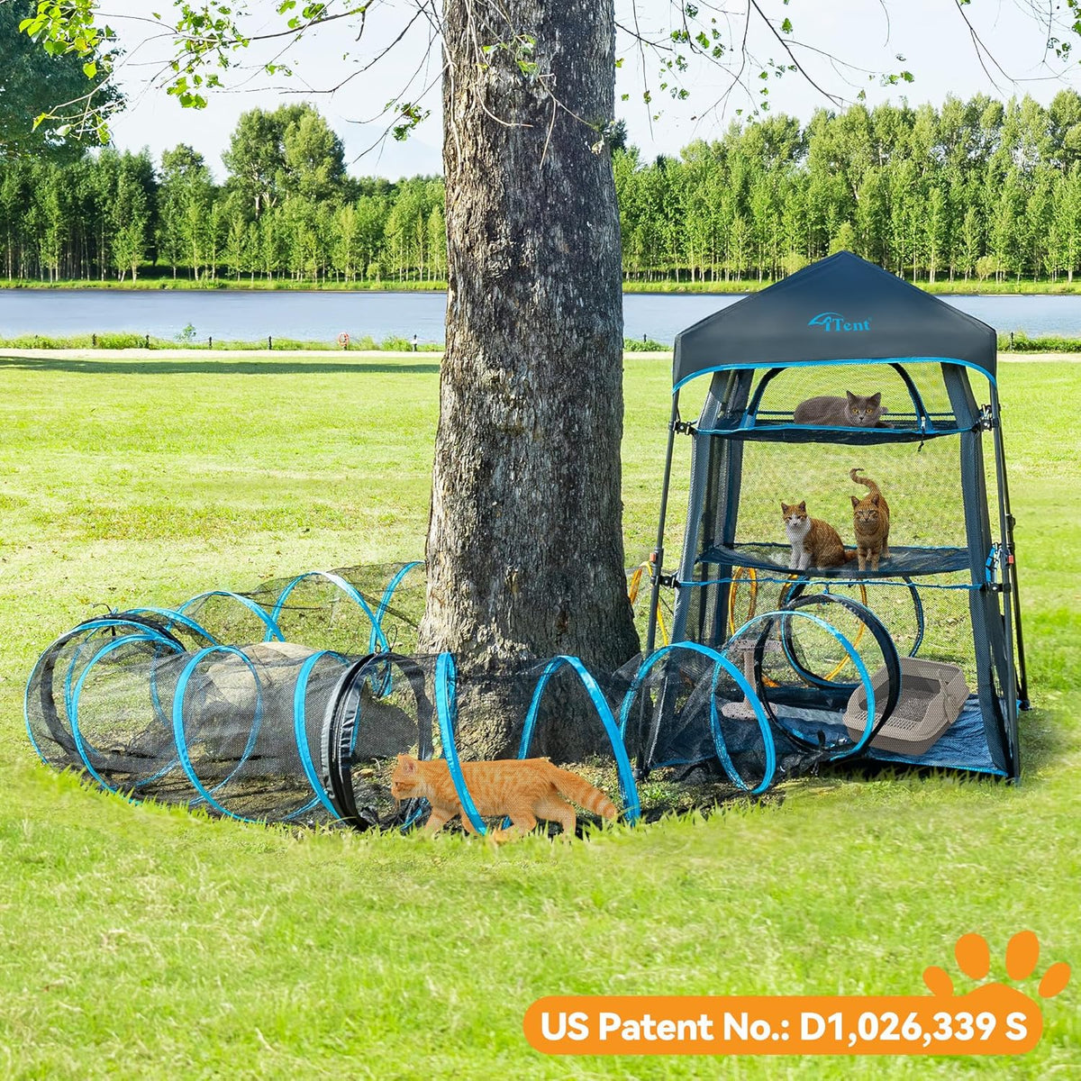 X-Large Catio Outdoor Cat Enclosure,3-Tier Spacious Outdoor Cat Tent for Indoors and Outdoors,Portable and Foldable Kitty Enclosure,Two Doors Design can Assemble More Shapes (Patented)