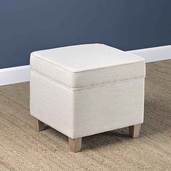 Homepop Home Decor | K7342-F2067 | Classic Square Storage Ottoman with Lift Off Lid | Ottoman with Storage for Living Room & Bedroom, Cream Woven