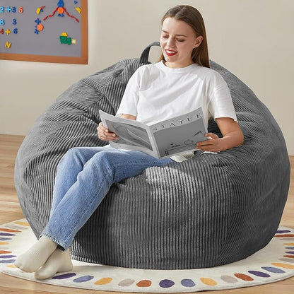 Hobestluk 3.5FT Bean Bag Chair Large Bean Bag with Filler Included Bean Bag Chairs for Adults Teardrop Bean Bag Chair with Removable Cover for Bedroom Living Room - (Large, Grey)