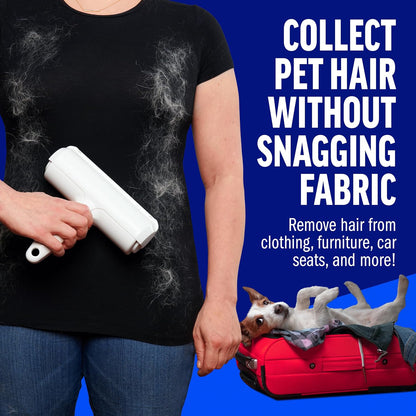 ChomChom Roller Pet Hair Remover and Reusable Lint Roller - Cat and Dog Hair Remover for Furniture, Couch, Carpet, Clothing and Bedding - Portable, Multi-Surface Fur Removal Tool (White)