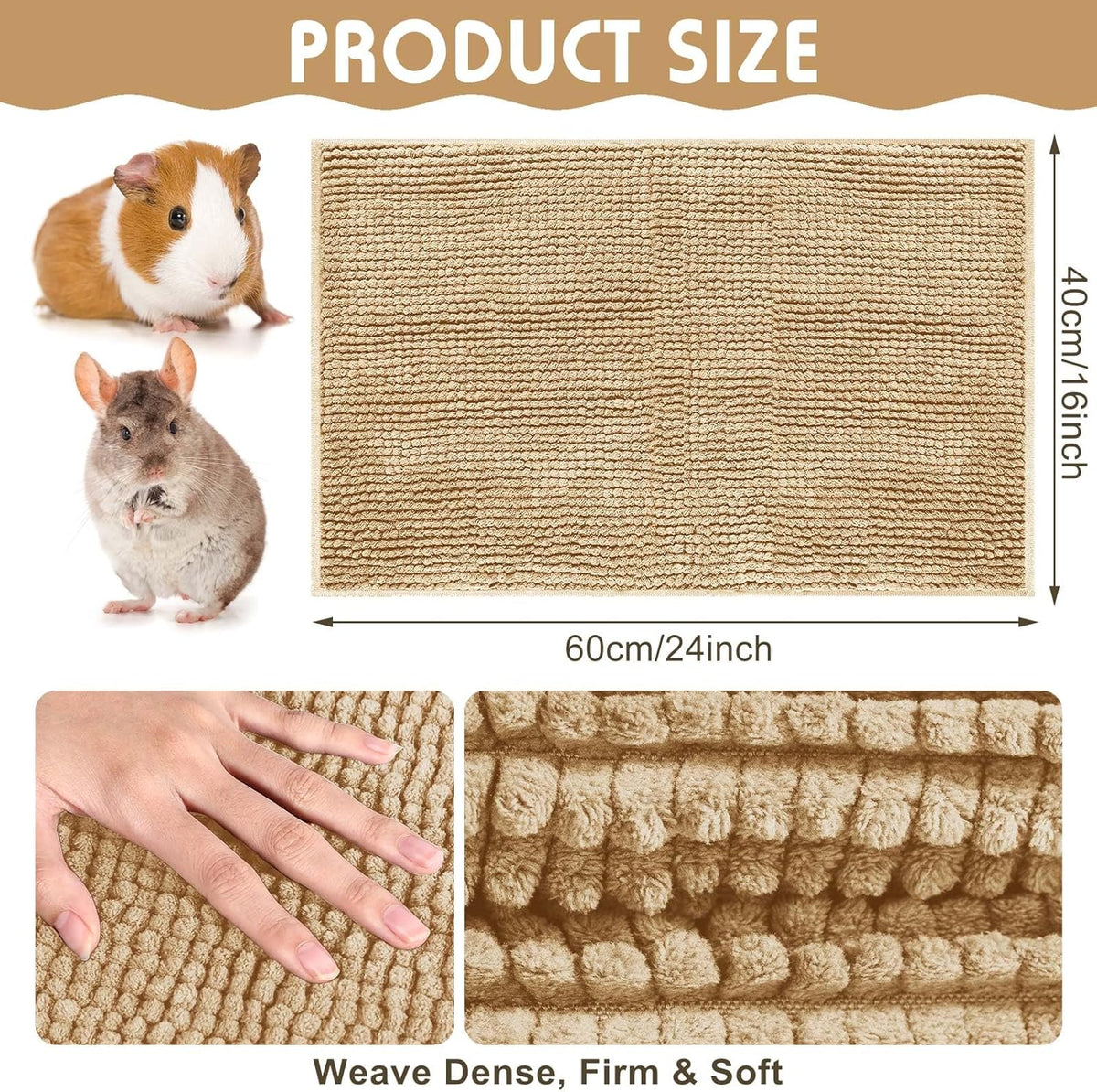 Amylove 4 Pcs Guinea Pig Cage Liner Guinea Pig Bedding Washable Fleece Pee Pads Reusable Small Animals Training Mat Small Animal Sleeping Bed for Bunny Hamster (Beige,16 x 24 Inch)
