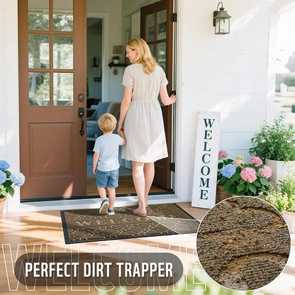 Yimobra Welcome Mat Outdoor Indoor, All-Season Waterproof Front Door Mat Outside Entrance, All-Weather Heavy Duty Non-Slip Doormat, Low Profile Porch Patio Entrance Mats, 47x32, Coffee