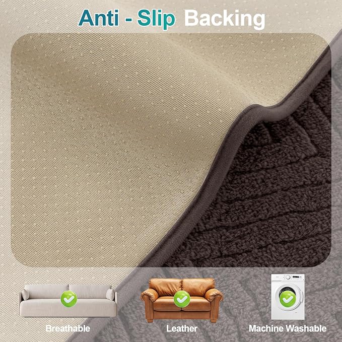 Turquoize Waterproof Couch Cover for Dogs Fuzzy Pet Couch Covers for Sofa Thick Dog Bed Cover Non-Slip Sofa Covers for 3 Cushion Couch Protector Slipcover Pet Friendly (Brown, 36" x 63")