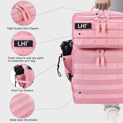 LHI Military Tactical Backpack for Men and Women 45L Army 3 Days Assault Pack Bag Large Rucksack with Shoe Compartment - Pink