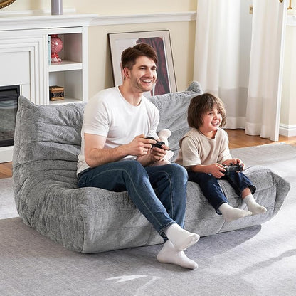 HABUTWAY Bean Bag Chair, Giant Bean Bag Chairs for Adults, Loveseat Fireside Chair, 2 Seater Lazy Bean Bag Sofa Memory Foam Couch for Living Room, Bedroom, Office (Light Grey)