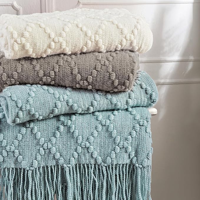 BOURINA Dark Grey Throw Blanket 50 x70 Inches Jacquard Argyle Throw Textured Solid Soft Throws and Blankets for Sofa or Bed Knitted Decorative Blanket