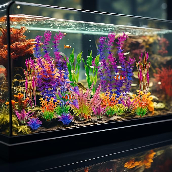 Ameliade Fish Tank Artificial Plastic Plants Decorations Large Aquarium Decor Betta Goldfish Tank Accessories Fish Bowl Ornaments（Colorful）