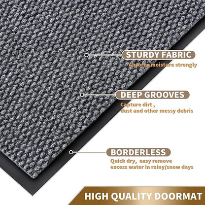 Yimobra Doormat Outdoor Indoor Entrance 29.5 x 17, All-Season All-Weather Front Door Mat, 100% Waterproof Welcome Matt for Floor Garage Outside Entry, Stain and Fade Resistant,Gray White