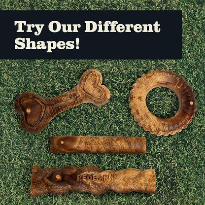 Redbarn Natural Dur-A-Bulls Treats for Dogs - 3 Large Bones - Hickory Flavor - Made in USA Long Lasting 100% Digestible No Artificial Ingredients or Plastic