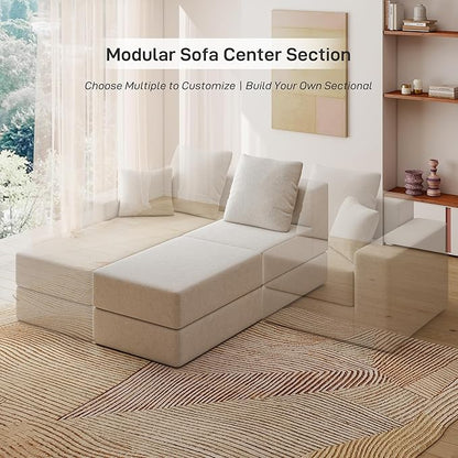 Living&Giving Cloud Sectional Couch for Living Room, Modular Boneless Couch with 1 Ottoman, Middle-seat Can Be Combined with Modular Sofa, Customizable Layout for Any Space, Beige