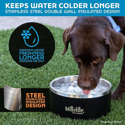 Master Pet Supply Stainless Steel Dog Bowls - 128 oz, Heavy Duty - Black Velvet, Double Wall Extra-Thick Insulated, Non-Slip Pet Water Bowl for Dogs, Cats & Pets, Anti Rust Metal, Dish Washer Safe