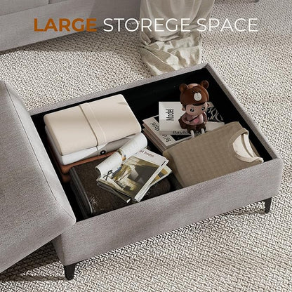 35" Large Storage Ottoman for Living Room, 7.8" Deep Seat Rectangular Ottoman Foot Rest for Couch, Chenille Storage Footstool Load 350 lb （Light Gray